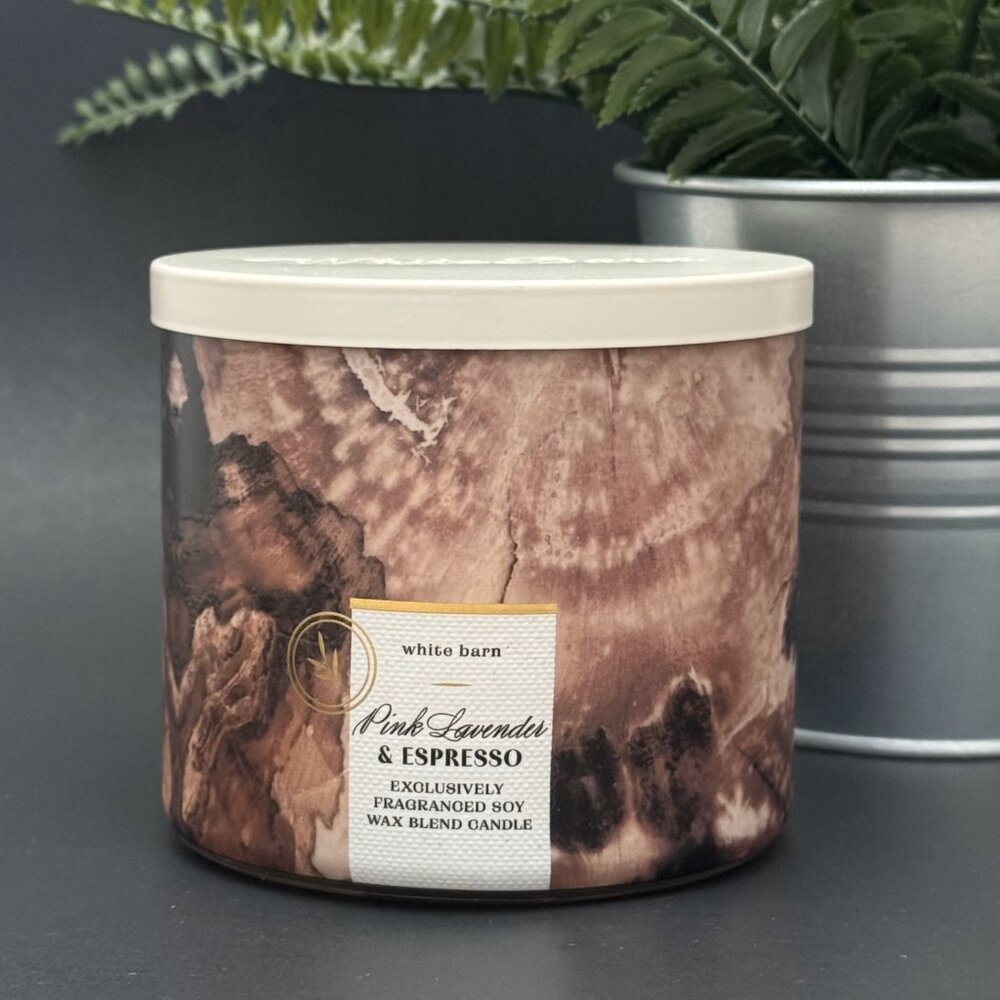 BBW Pink Lavender & Espresso White Barn Bath & Body Works 3 Wick Candle